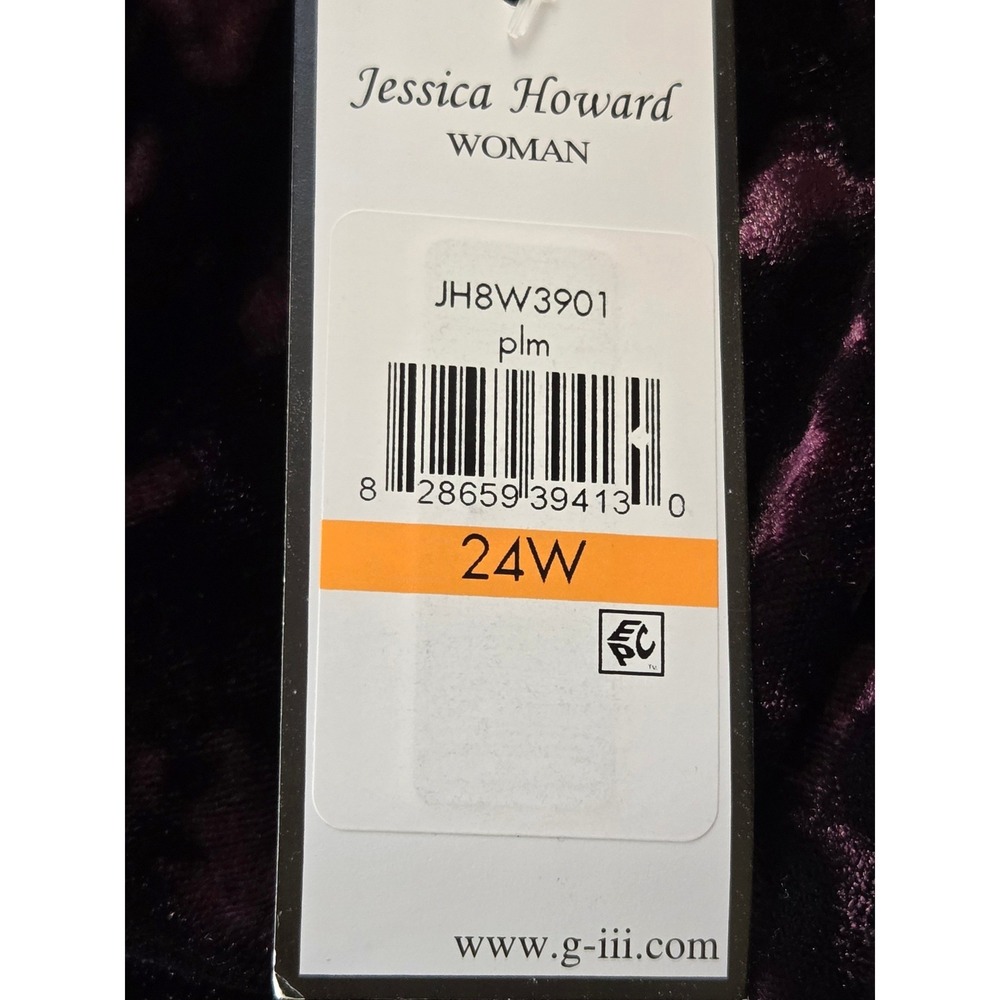 Jessica Howard Dress Crushed Velvet Bell Sleeve‎ Women 24W Plum NWT - Picture 7 of 7